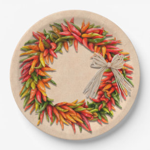 Southwest Chile Wreath on Rustic Wood Window Paper Plates