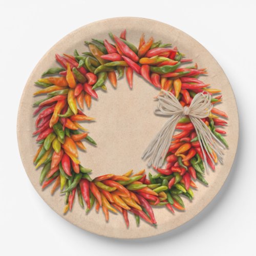 Southwest Chile Wreath on Rustic Wood Window Paper Plates