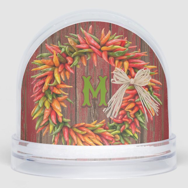 Southwest Chile Wreath Personalized Snow Globe (Front)
