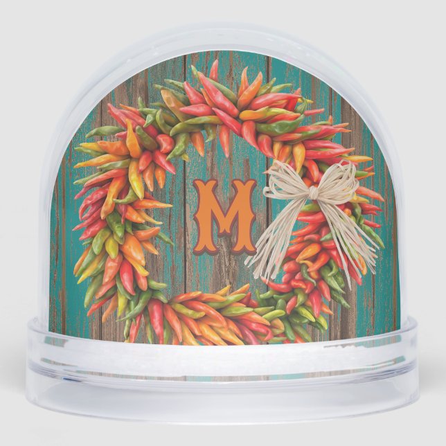 Southwest Chile Wreath Personalized Snow Globe (Front)