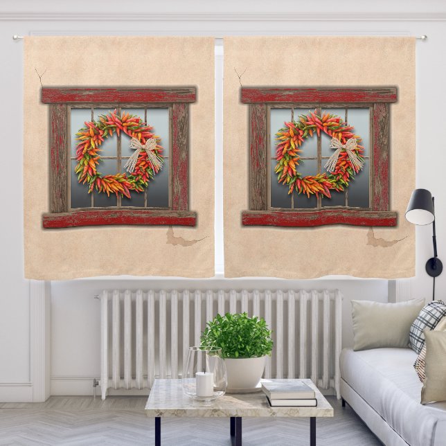 Southwest Chile Wreath Red Wood Window 50x63 Inch Blackout Curtains (Living Room)