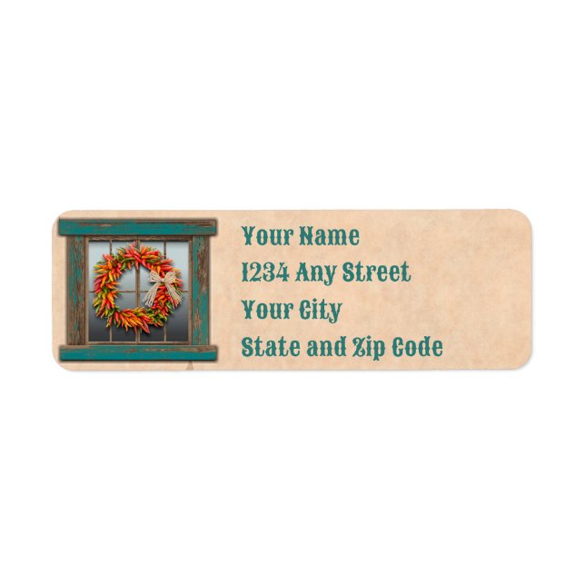 Southwest Chile Wreath Rustic Holiday Address Label (Front)