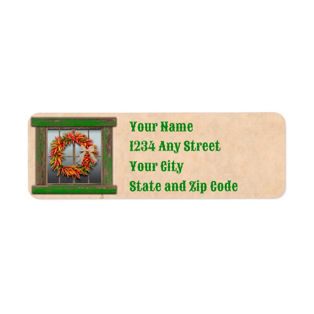 Southwest Chile Wreath Rustic Holiday Address Label (Front)