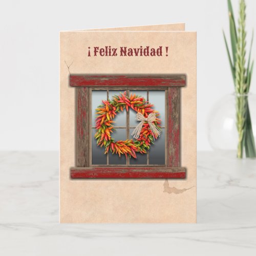 Southwest Chile Wreath Rustic Red Window Holiday Card