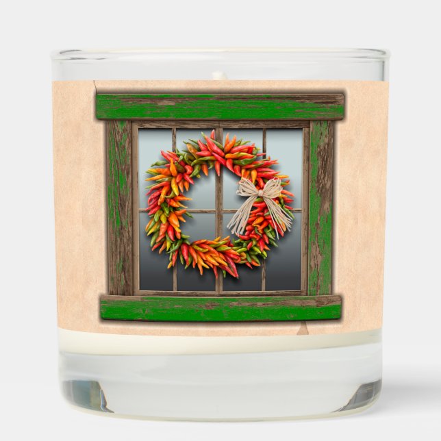 Southwest Chile Wreath Weathed Green Wood Window Scented Candle (Right)