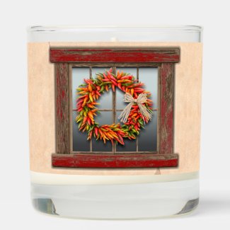 Southwest Chile Wreath Weathered Red Wood Window