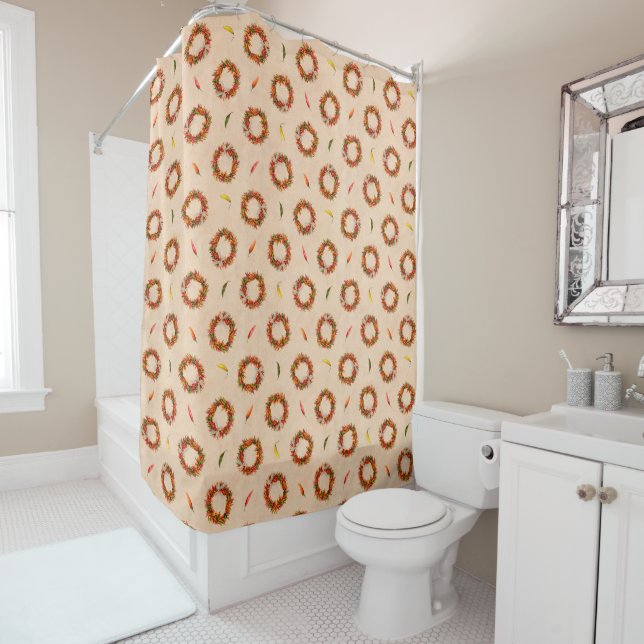 Southwest Chile Wreaths All Over Pattern Shower Curtain (In Situ)
