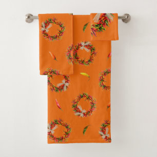 Southwest Chile Wreaths and Peppers Customizeable Bath Towel Set