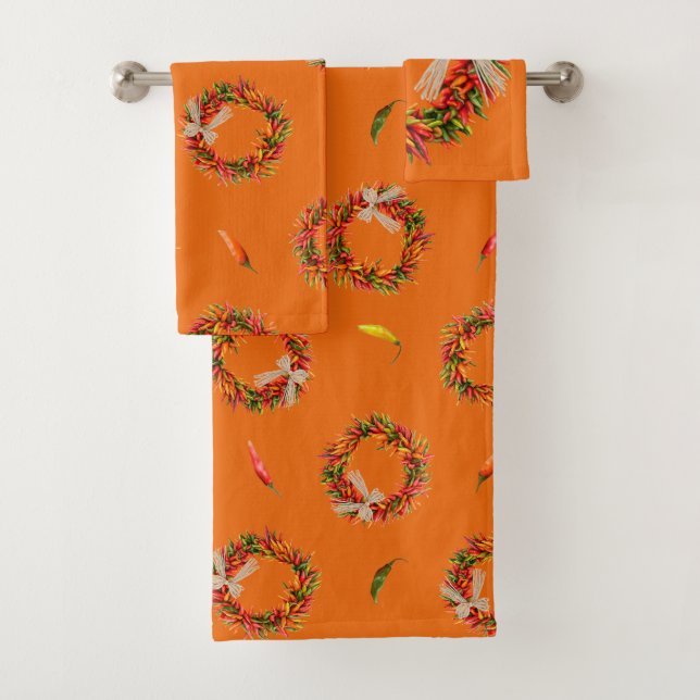 Southwest Chile Wreaths and Peppers Customizeable  Bath Towel Set (Insitu)
