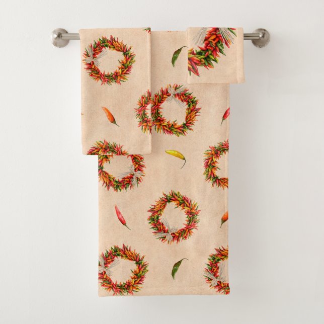 Southwest Chile Wreaths Print Bath Towel Set (Insitu)