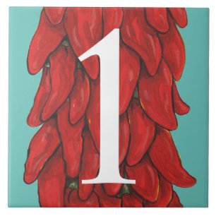 Southwest Chili Pepper House Numeral 1 Turquoise Ceramic Tile