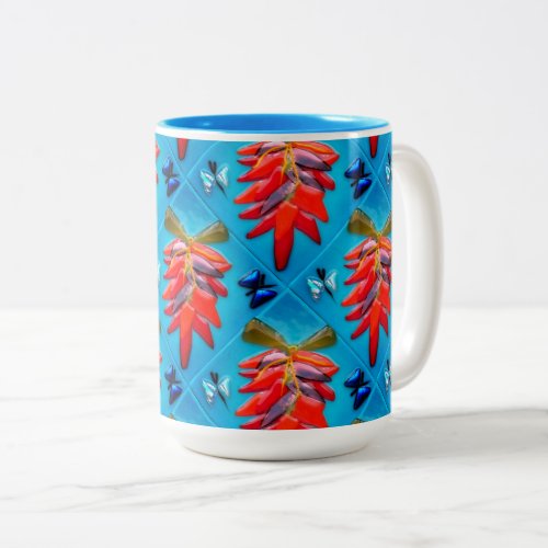 Southwest Chili Pepper Turquoise Red Glass Pattern Two_Tone Coffee Mug