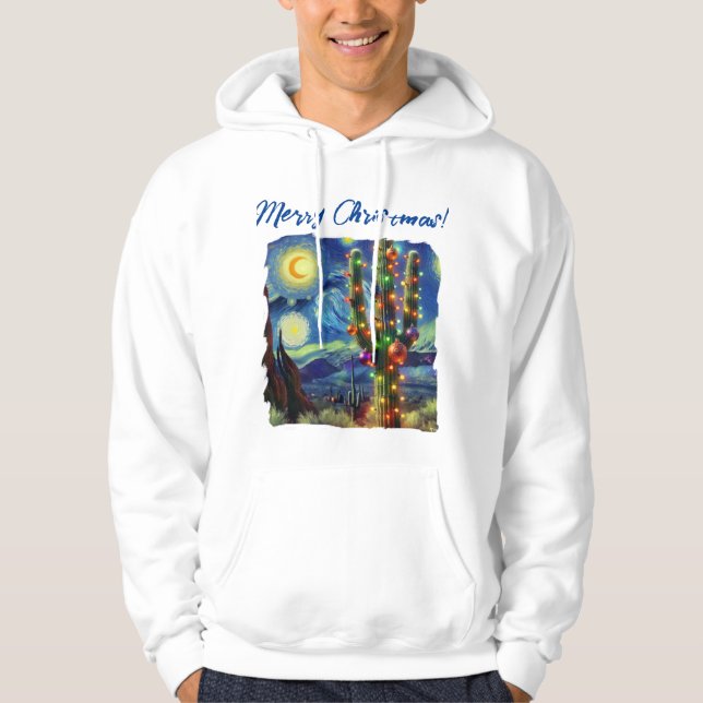 Southwest Christmas Saguaro Cactus Desertcore  Hoodie (Front)