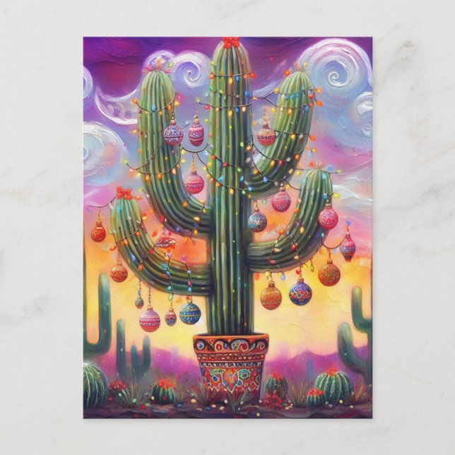 Southwest Christmas – Whimsical Saguaro Cactus  Postcard (Front)