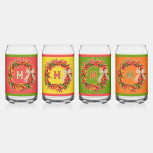 Southwest Colorful Chile Wreath Personalized Can Glass