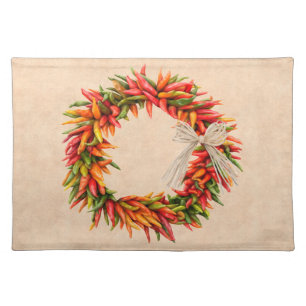 Southwest Colorful Rustic Chile Ristra Wreath Cloth Placemat