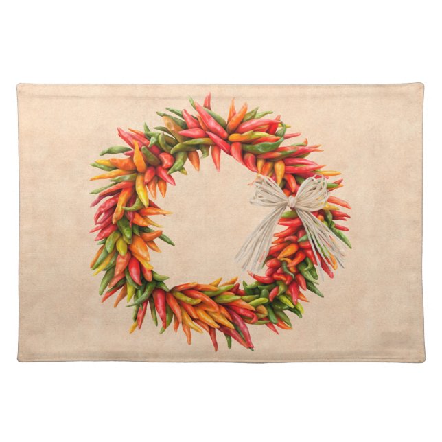 Southwest Colorful Rustic Chile Ristra Wreath  Cloth Placemat (Front)