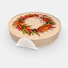 Southwest Colorful Rustic Chile Ristra Wreath  Coaster Set