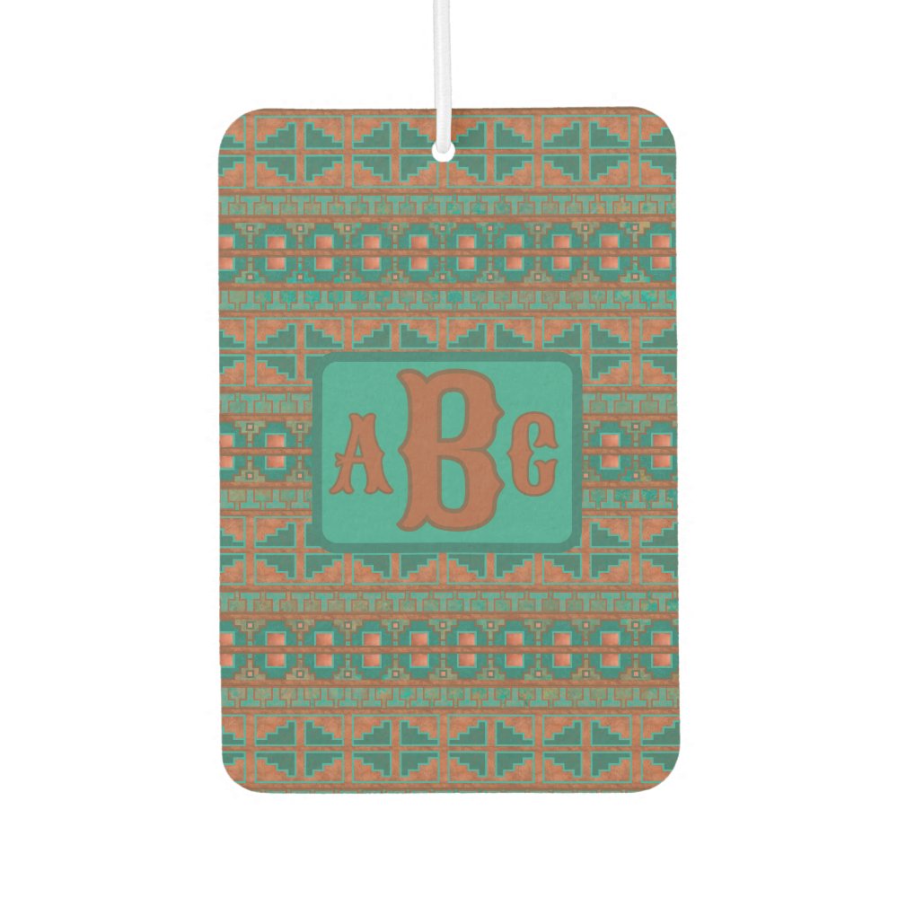 Southwest Copper Teal Geometric Design Monogram Air Freshener