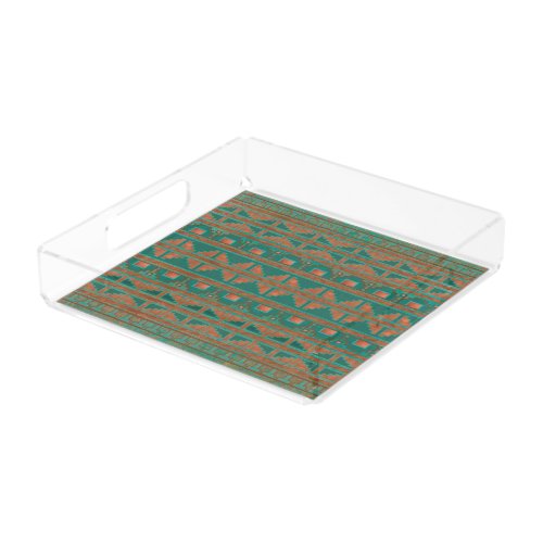 Southwest Copper Teal Geometric Pattern Acrylic Tray