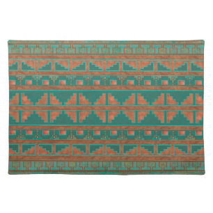 Southwest Copper Verdigris Geometric Pattern Cloth Placemat