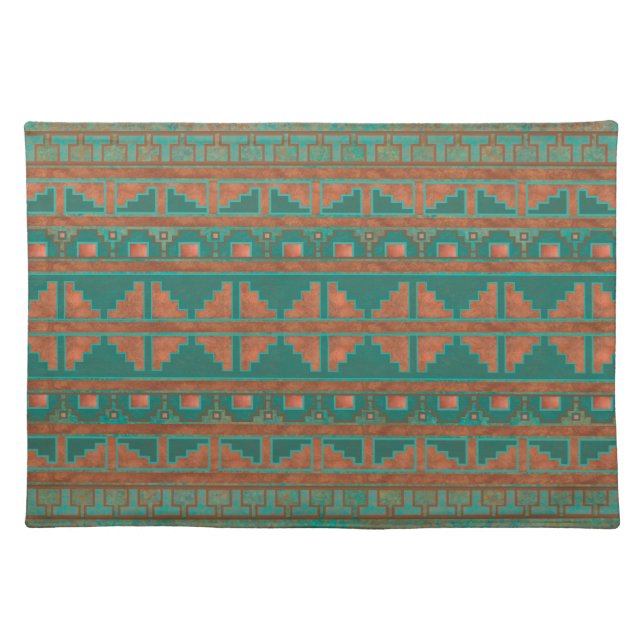 Southwest Copper Verdigris Geometric Pattern Cloth Placemat (Front)