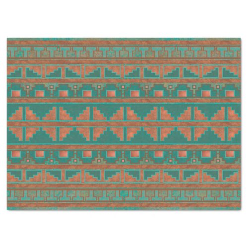 Southwest Copper Verdigris Geometric Pattern Tissue Paper