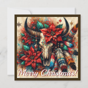 Southwest Cow Skull Poinsettias Desertcore Holiday