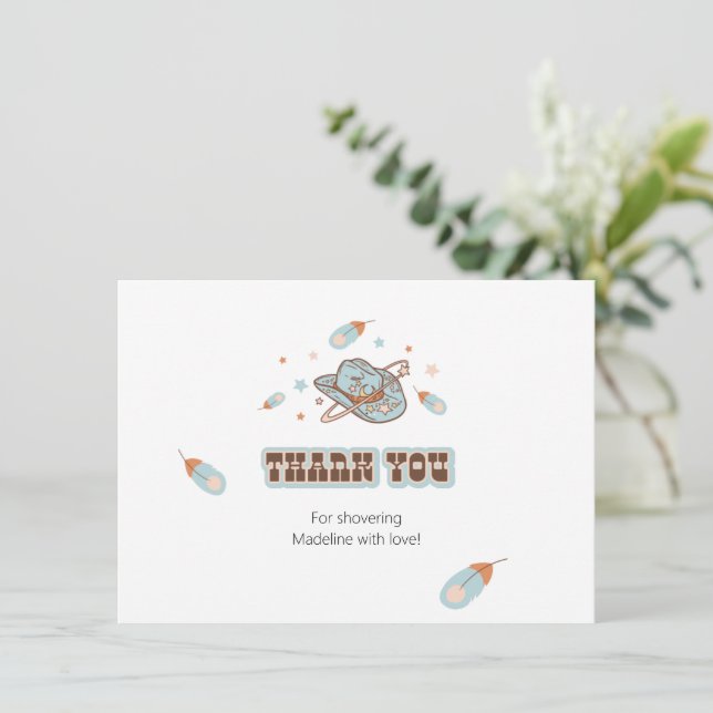 Southwest Cowboy Hat Birthday Blue Thank You Card (Standing Front)