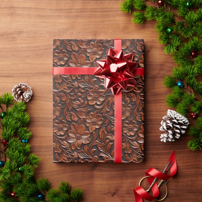 Southwest Cowgirl Brown Flowers Wrapping Paper (Holiday Gift)