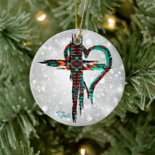 Southwest Cross And Heart Christmas Ornament