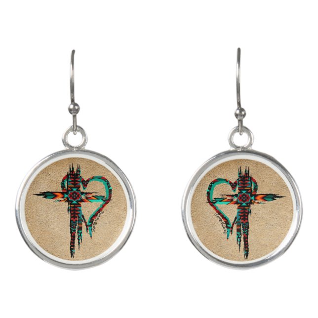 Southwest Cross And Heart Earrings (Front)