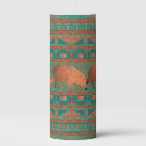 Southwest Cute Copper Teal Color Javelina Family Pillar Candle