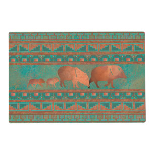 Southwest Cute Copper Teal Color Javelina Family Placemat