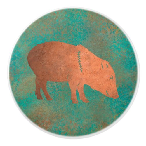 Southwest Cute Copper Teal Color Javelina Mommy Ceramic Knob