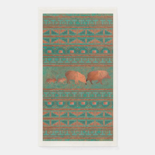 Southwest Cute Copper Teal Javelina Family  Paper Guest Towels