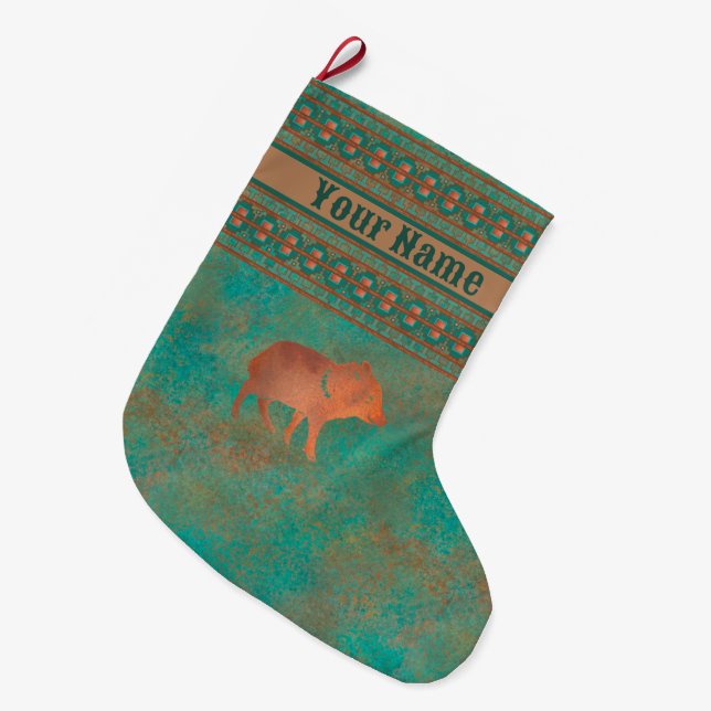 Southwest Cute Javelina Baby Personalized Large Christmas Stocking (Front (Hanging))