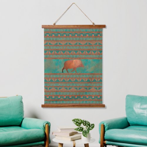 Southwest Cute Javelina Dad Copper Teal Geometric Hanging Tapestry
