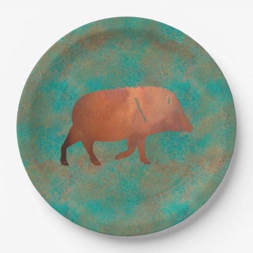 Southwest Cute Javelina Daddy Copper Teal Color  Paper Plates