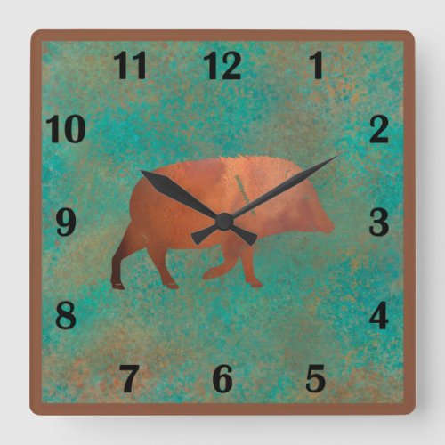  Southwest Cute Javelina Daddy Teal Regular Style  Square Wall Clock