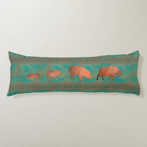 Southwest Cute Javelina Family Copper Teal  Body Pillow