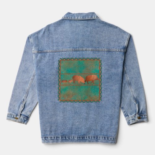Southwest Cute Javelina Family Copper Teal Colors Denim Jacket