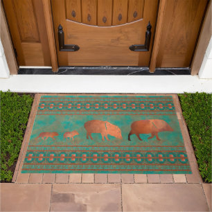Southwest Cute Javelina Family Copper Teal Doormat