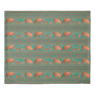 Southwest Cute Javelina Family Copper Teal King Duvet Cover