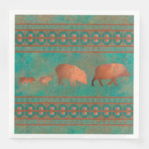 Southwest Cute Javelina Family Copper Teal Paper Dinner Napkins