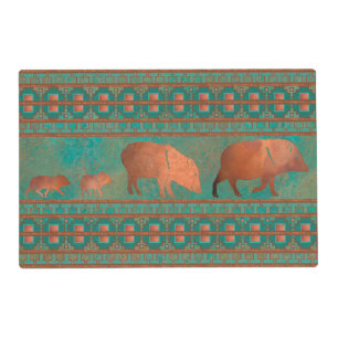 Southwest Cute Javelina Family Copper Teal Placemat