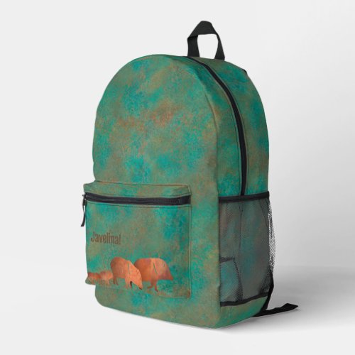 Southwest Cute Javelina Family Copper Teal Printed Backpack