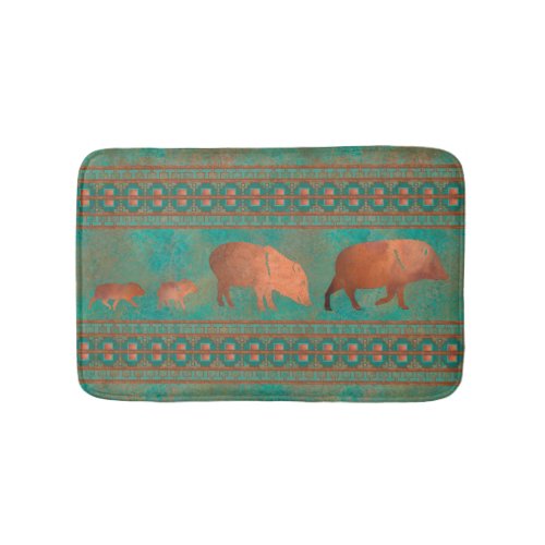 Southwest Cute Javelina Family Copper Teal Small Bath Mat