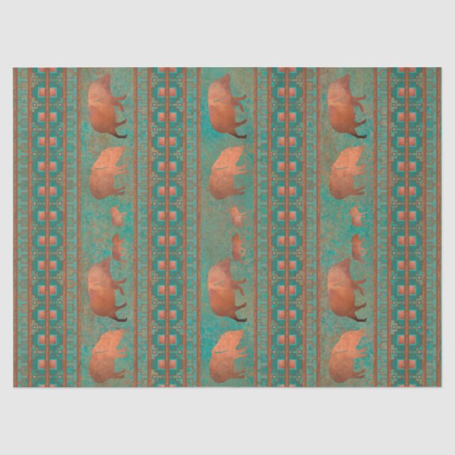 Southwest Cute Javelina Family Copper Teal Tissue Paper (Front)