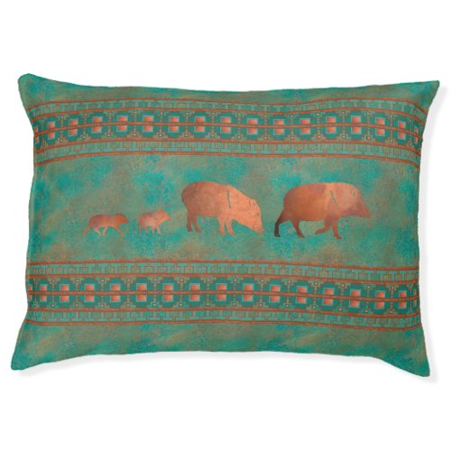 Southwest Cute Javelina Family Teal  Copper Large Pet Bed